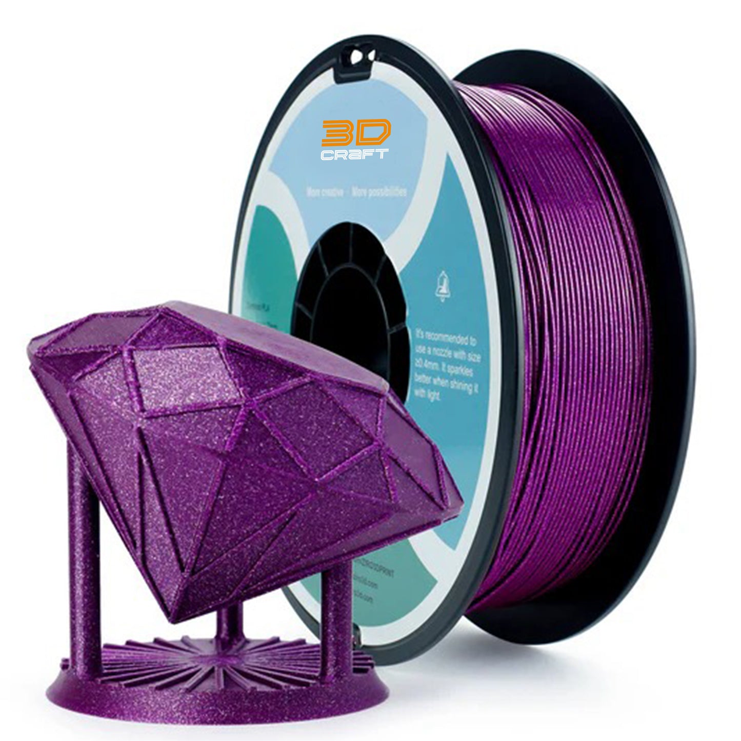 3D Craft Glitter Diamond PLA Filament 1.75mm, Purple
