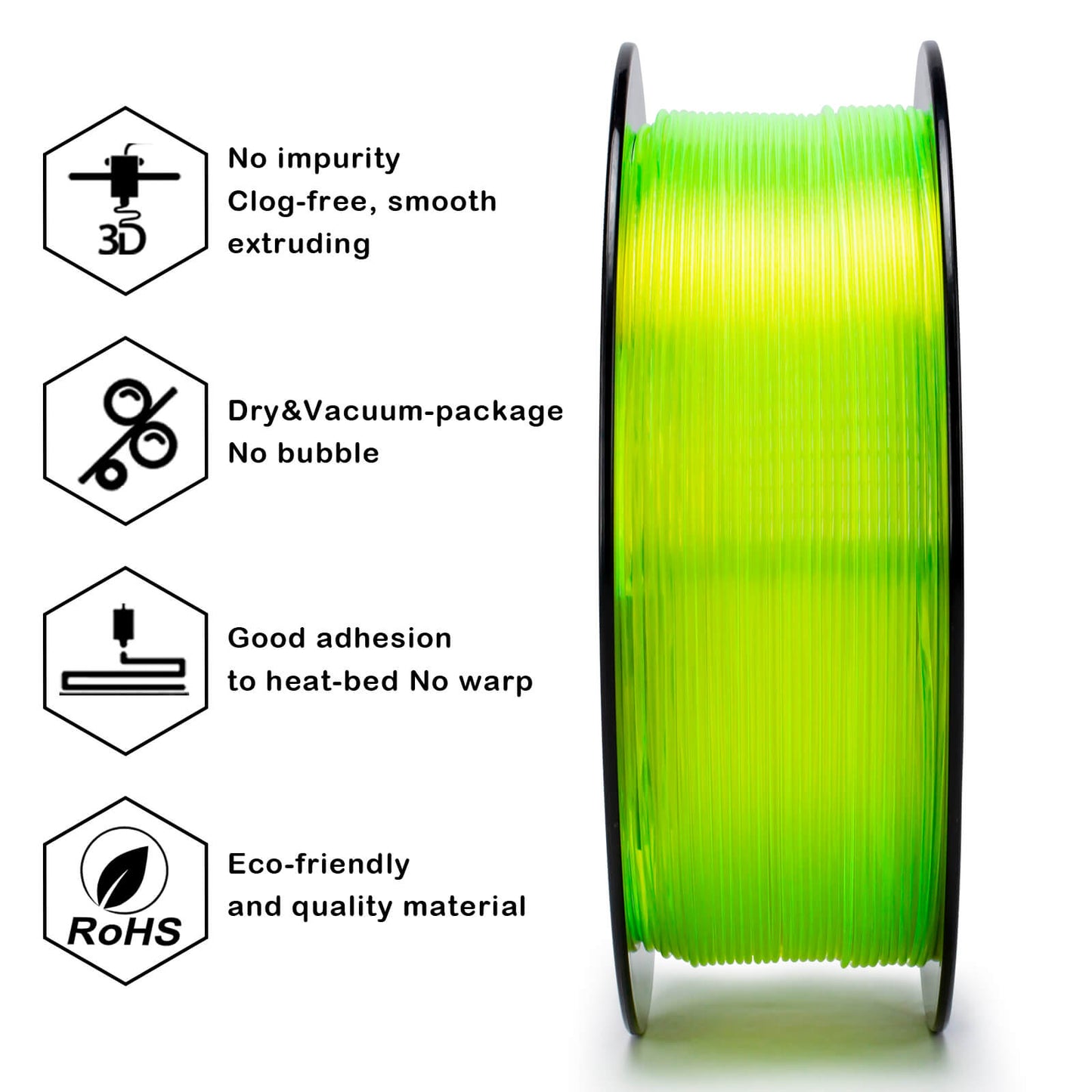 3D Craft Translucent PLA Filament 1.75mm, Translucent Fluo Yellow