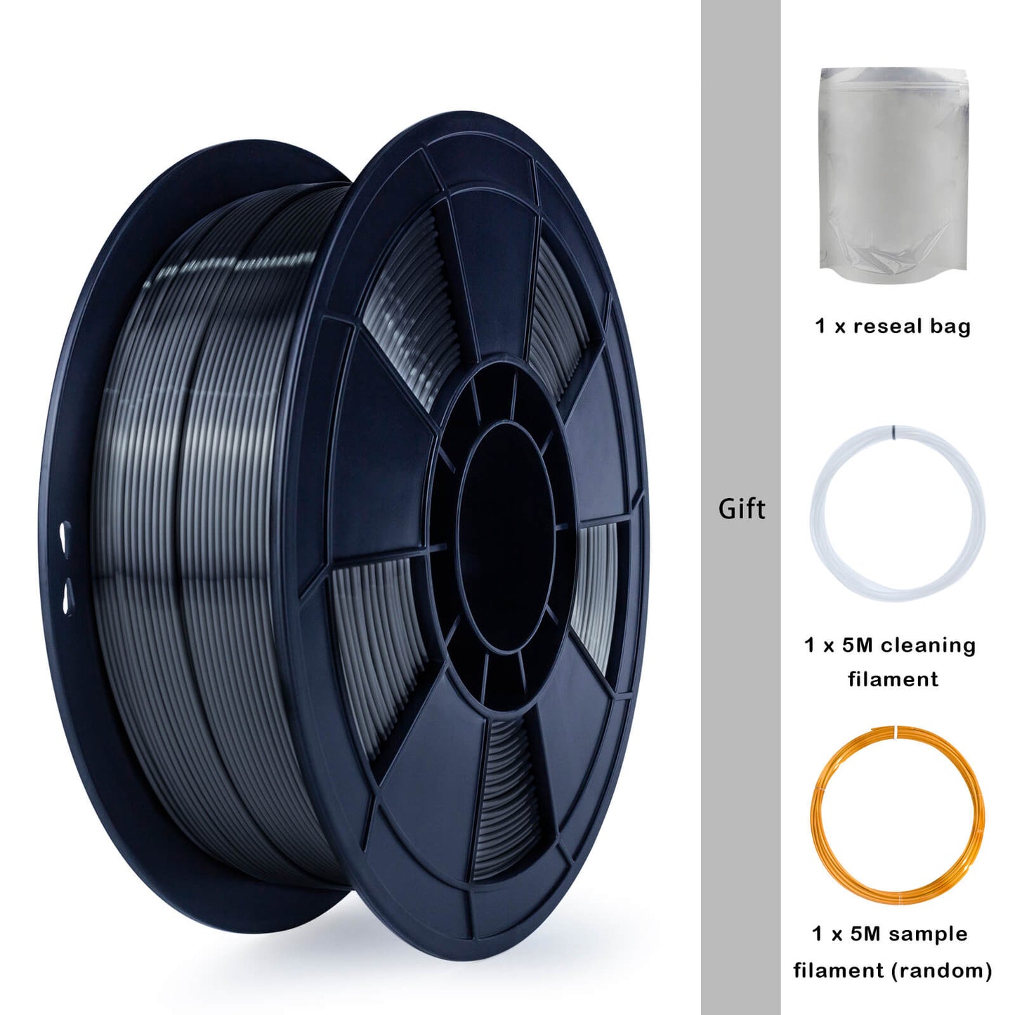 3D Craft Silk PLA Filament 1.75mm, Silver Black