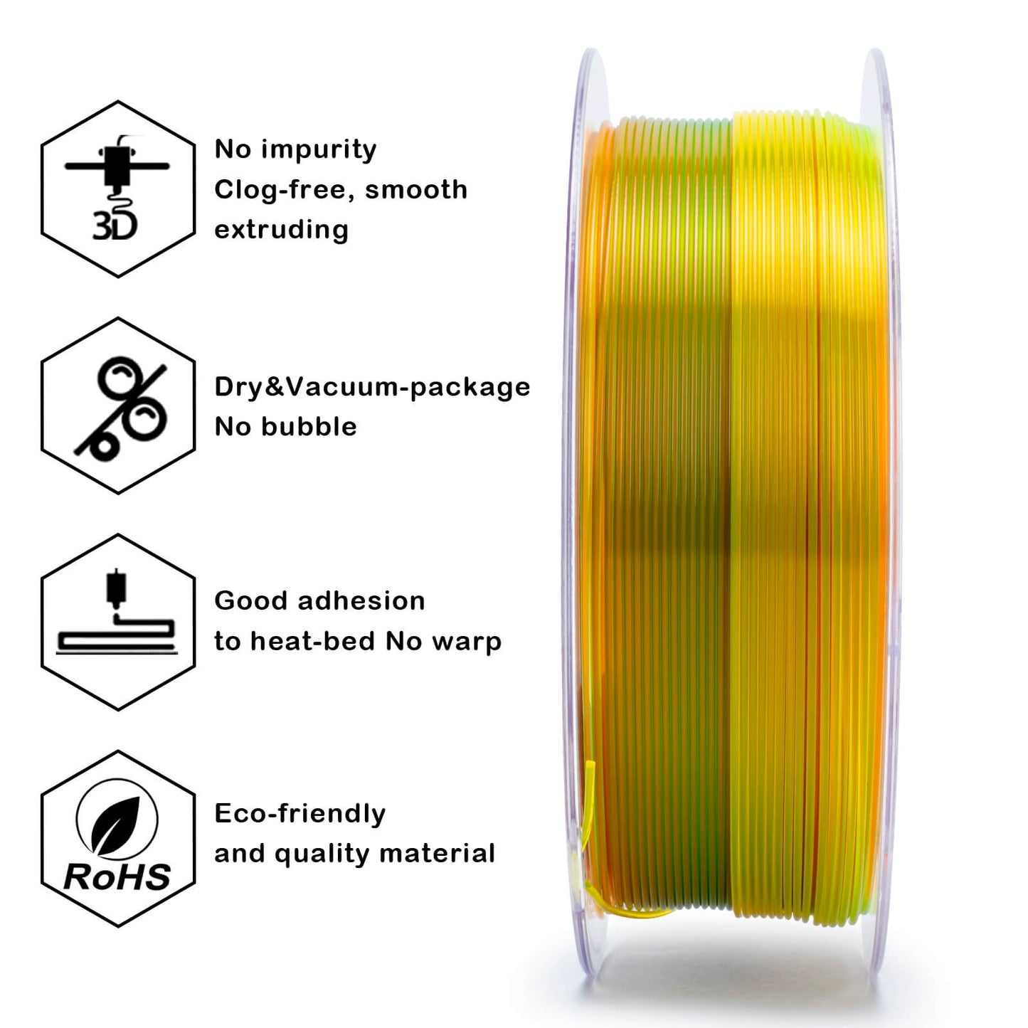 3D Craft Gradient Translucent PLA Cristal Series Filament 1.75mm, Crystal Nectar