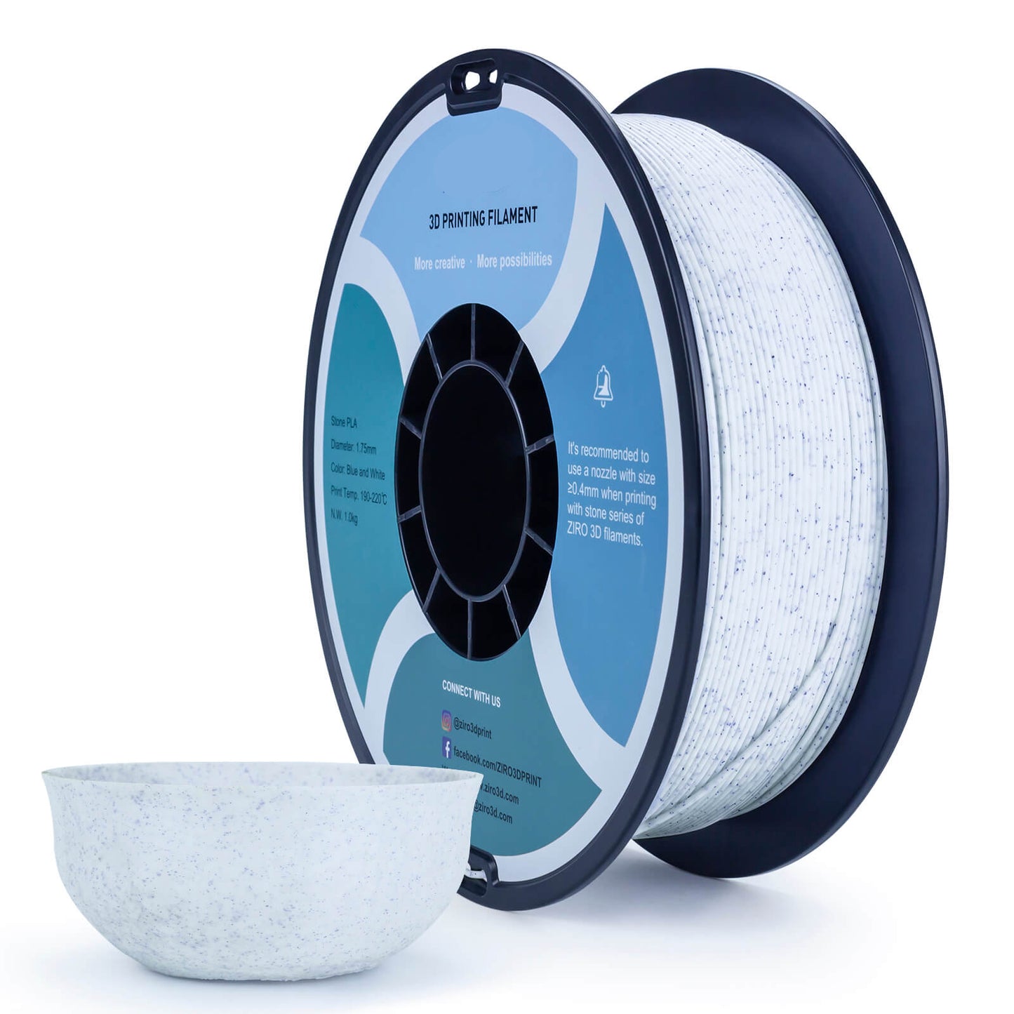 3D Craft Stone PLA Filament 1.75mm, Blue and White