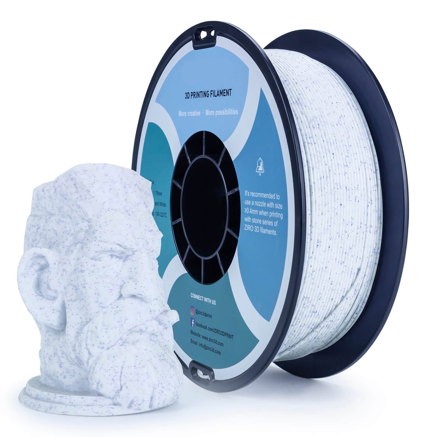 3D Craft Stone PLA Filament 1.75mm, Blue and White