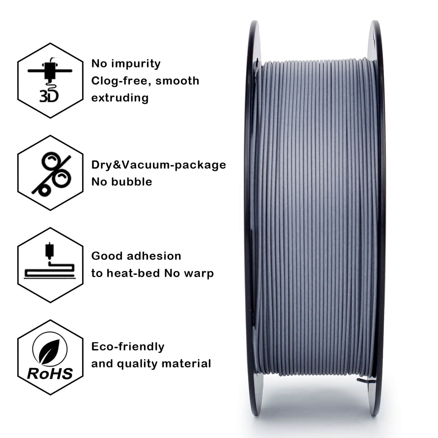 3D Craft Carbon Fiber PLA Filament 1.75mm, Space Gray