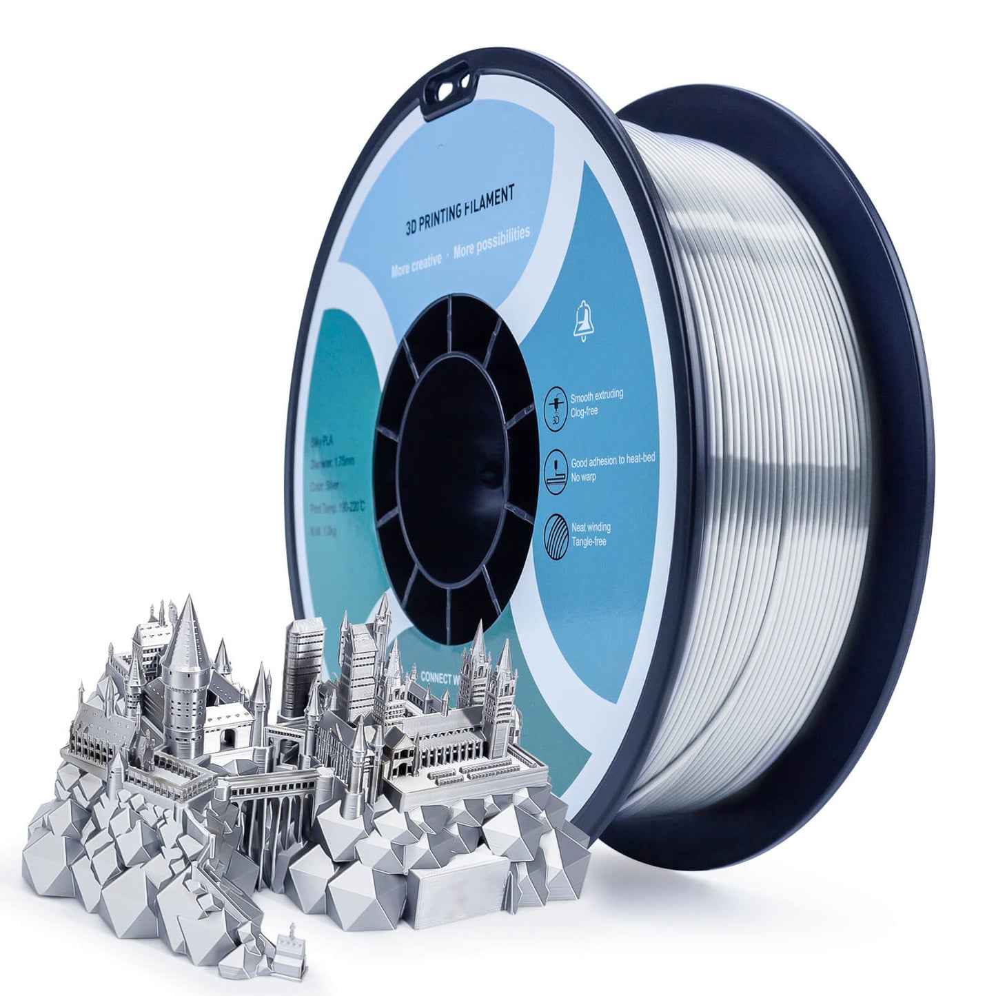 3D Craft Silk PLA Filament 1.75mm, Silver