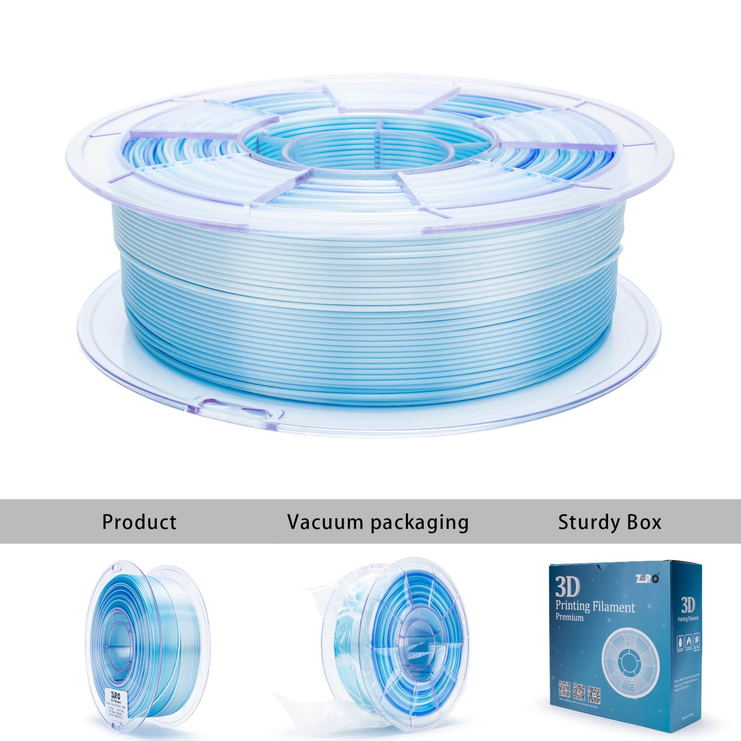 3D Craft Fast Gradient Silk PLA Filament 1.75mm, Ice Blue
