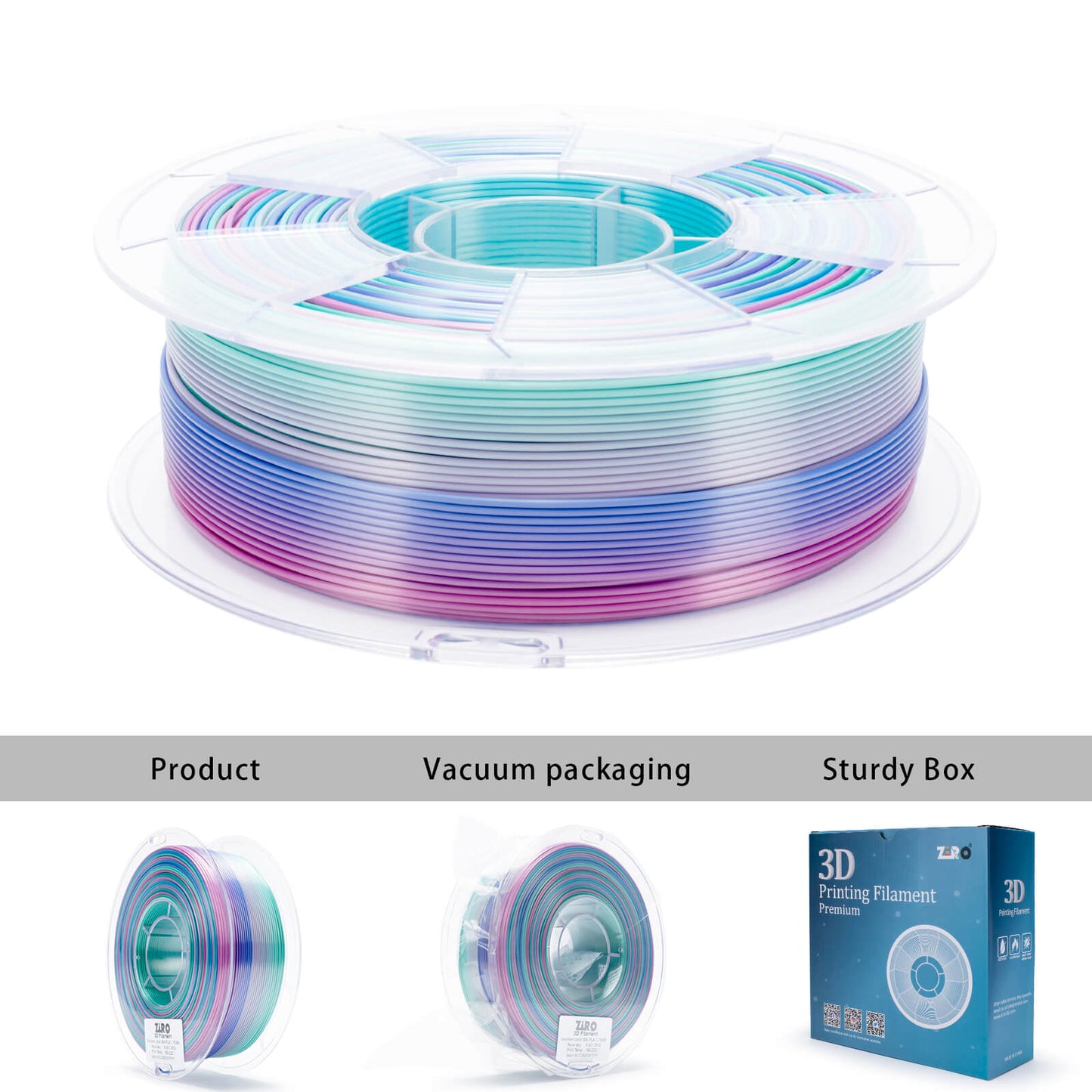3D Craft Fast Gradient Silk PLA Filament 1.75mm, Aqua Sky