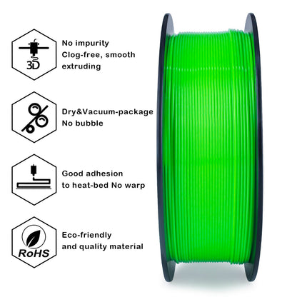 3D Craft Fluorescence PLA Filament 1.75mm, Fluo Green
