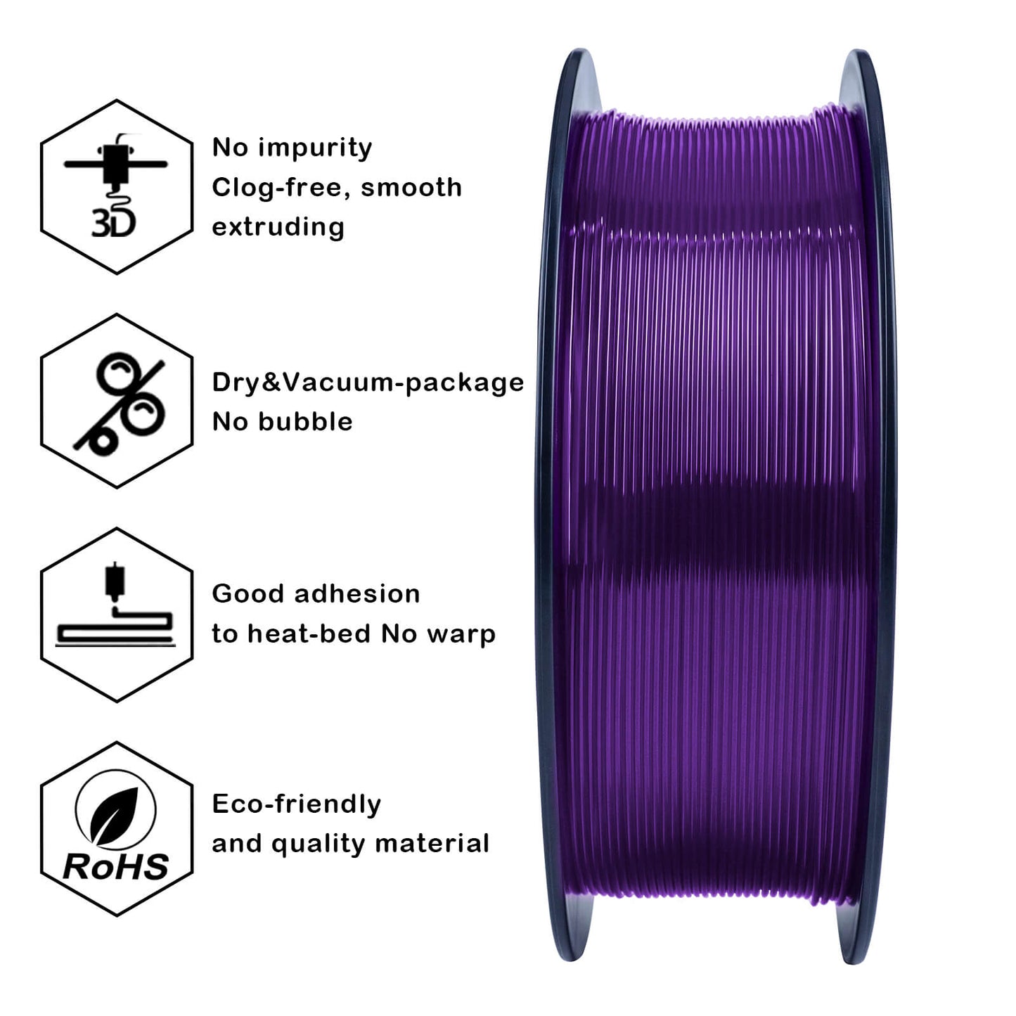 3D Craft  Translucent PLA Filament 1.75mm, Translucent Purple