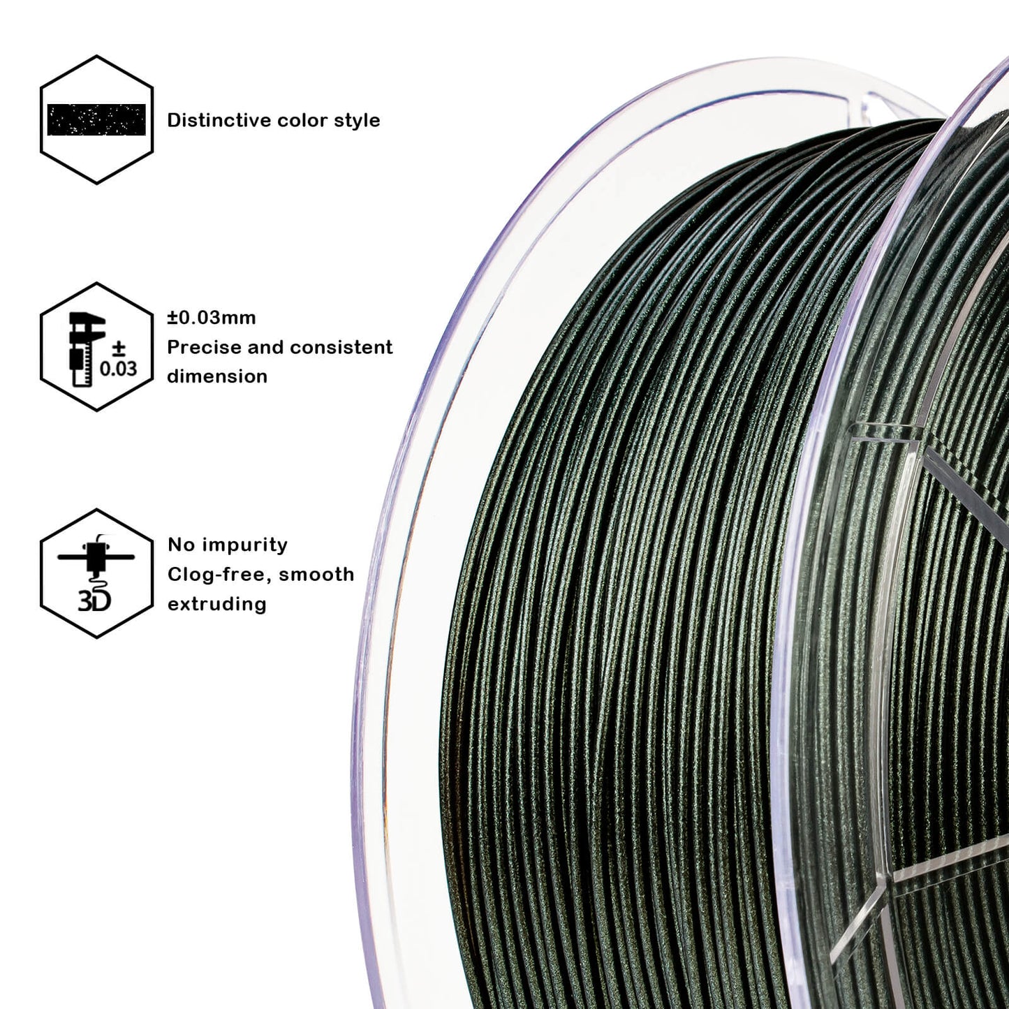 3D CraftChameleon Series PLA Filament 1.75mm 1kg/2.2lb Spool , Moss Green Luster