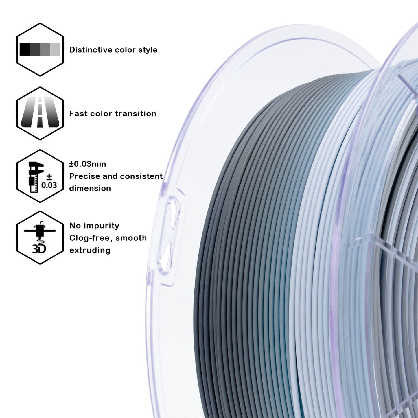 3D Craft Fast Gradient Matte PLA Filament 1.75mm, Gray Layer Rock