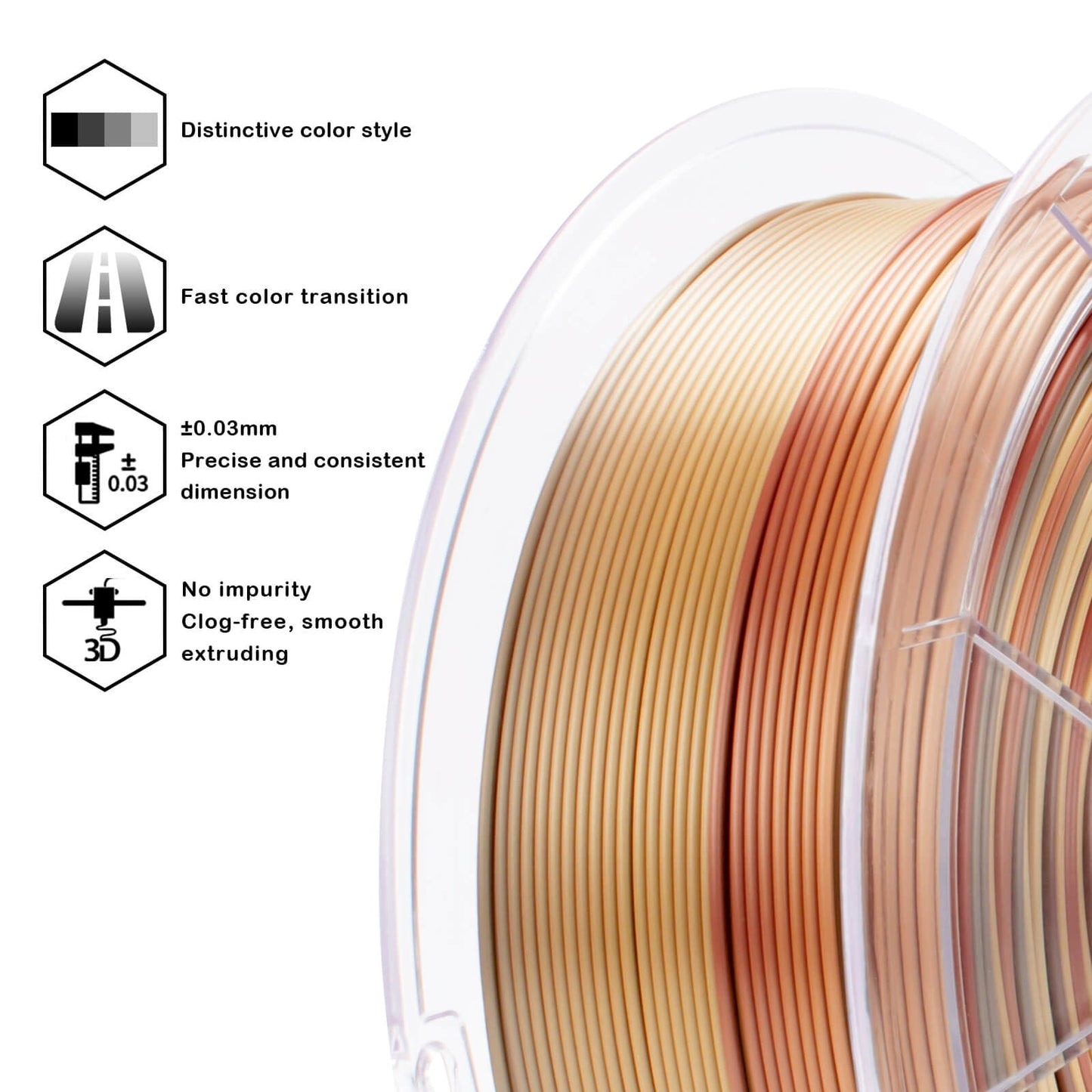 3D Craft Fast Gradient Silk PLA Filament 1.75mm, Ember