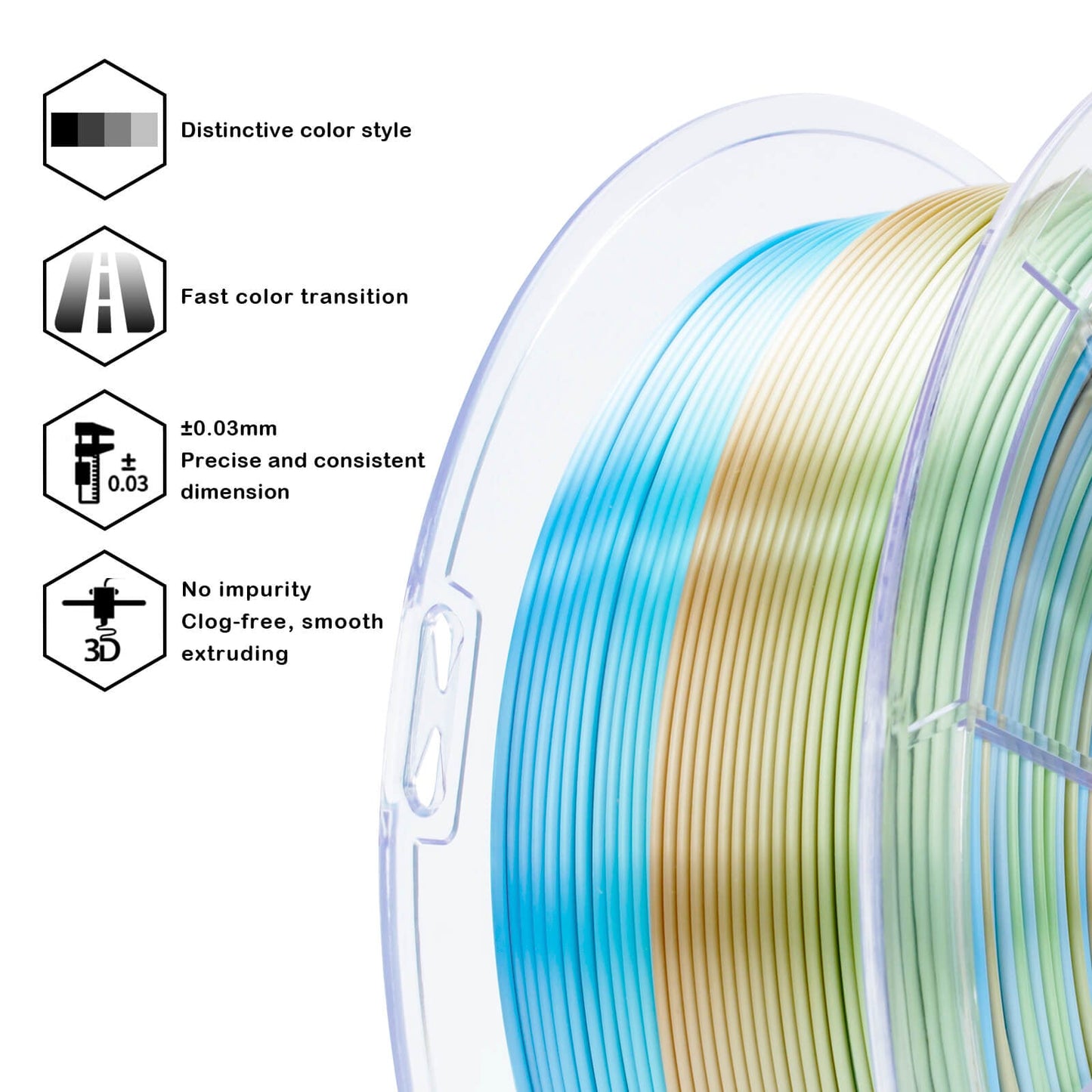 3D Craft Fast Gradient Silk PLA Filament 1.75mm, Forest Gleam