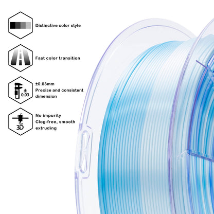 3D Craft Fast Gradient Silk PLA Filament 1.75mm, Ice Blue