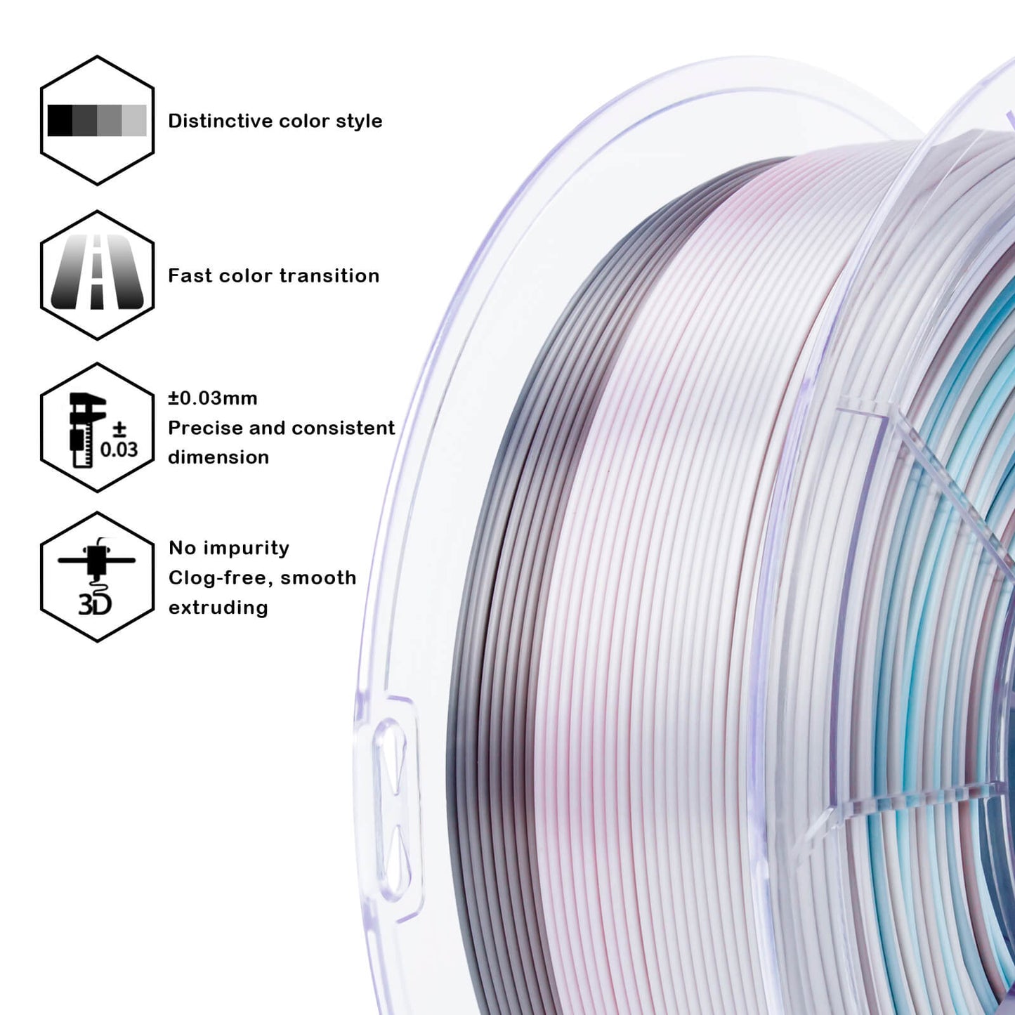 3D Craft Fast Gradient Silk PLA Filament 1.75mm, Lunar Bloom