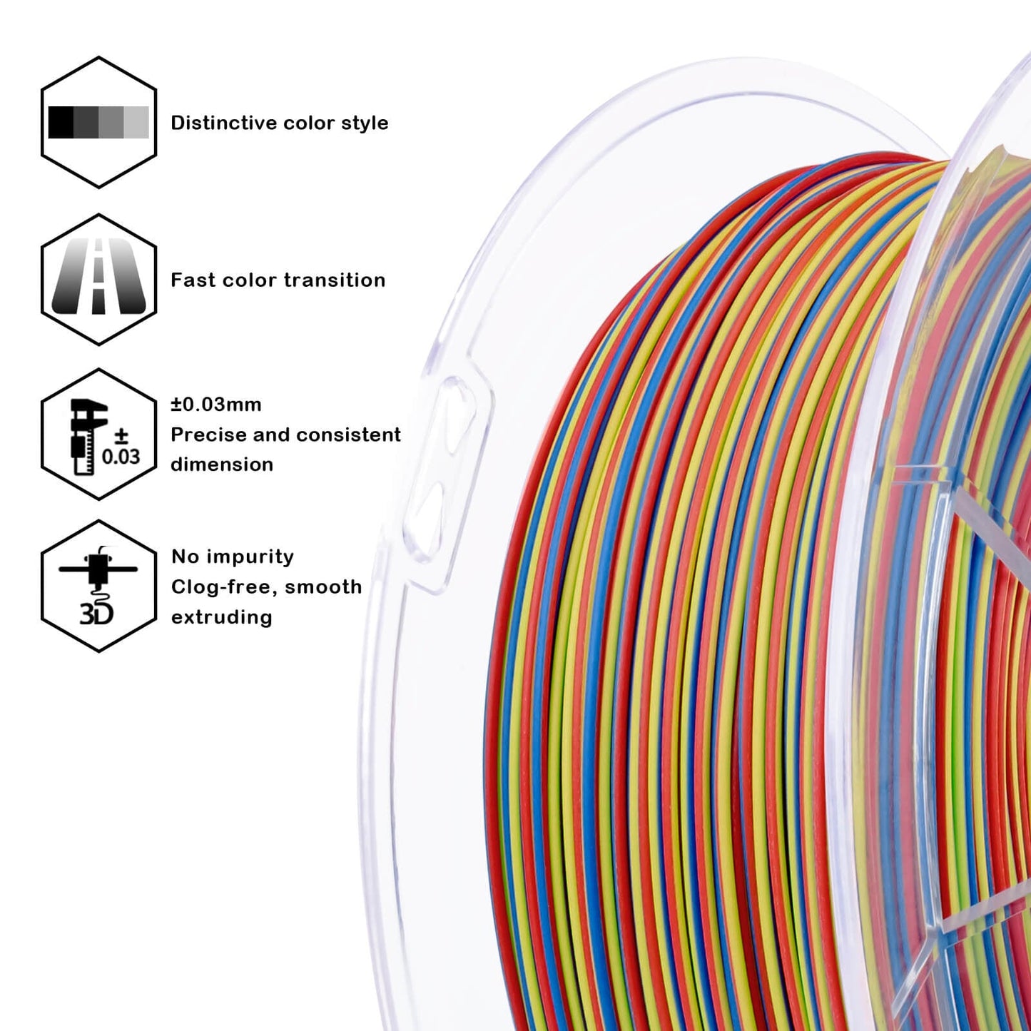 3D Craft  Stripes Matte PLA Fast Color Change Filament 1.75mm 1kg/2.2lb Spool , Carnival Stripes
