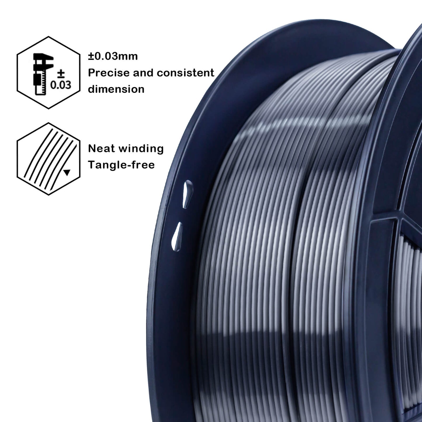 3D Craft Silk PLA Filament 1.75mm, Silver Black
