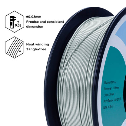 3D Craft Glitter Diamond  PLA Filament 1.75mm, Silver