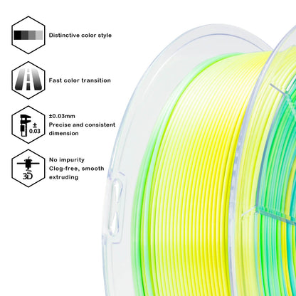 3D Craft Fast Gradient Silk PLA Filament 1.75mm, Lemon Shimmer