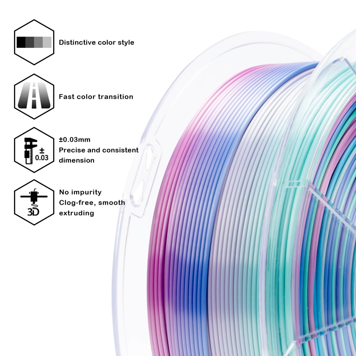 3D Craft Fast Gradient Silk PLA Filament 1.75mm, Aqua Sky