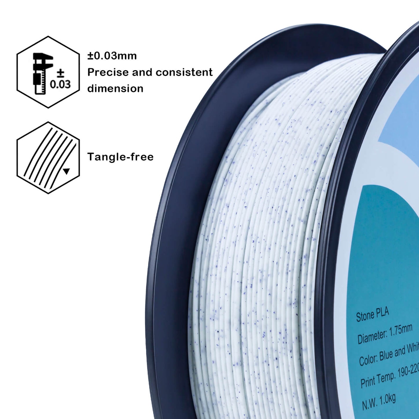 3D Craft Stone PLA Filament 1.75mm, Blue and White