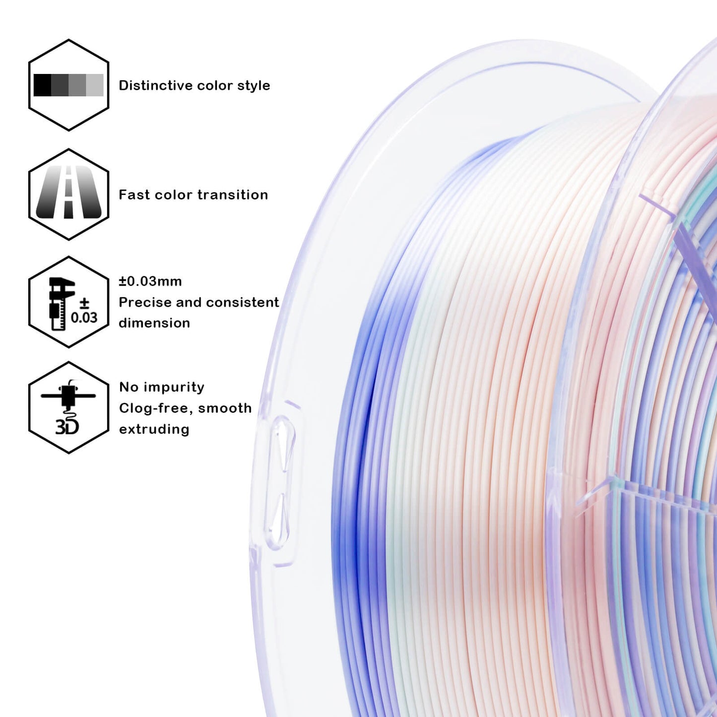 3D Craft Fast Gradient Silk PLA Filament 1.75mm, Pastel Pearl