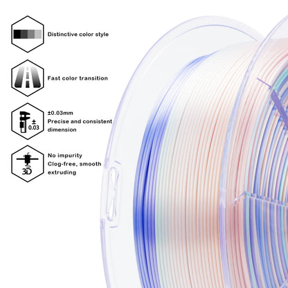 3D Craft Fast Gradient Silk PLA Filament 1.75mm, Pastel Pearl