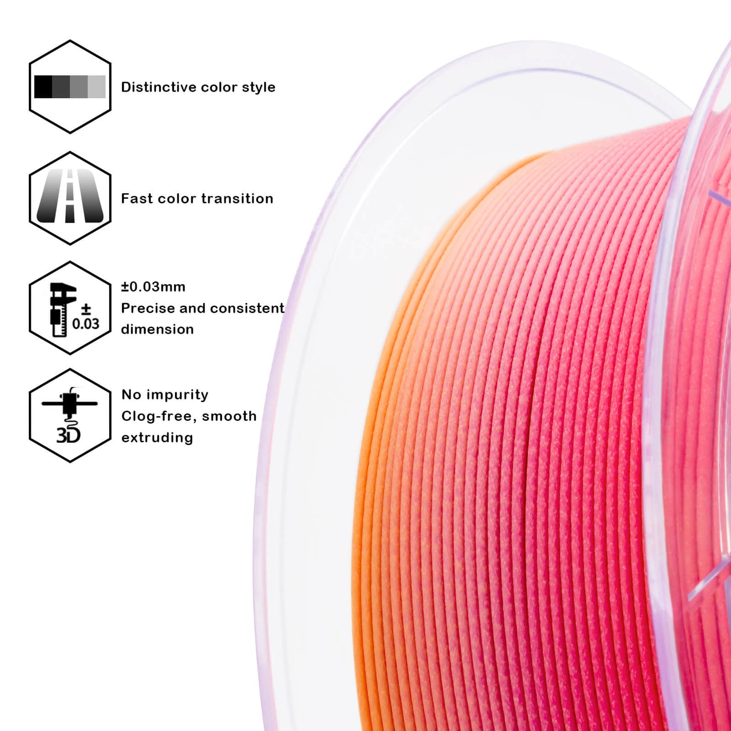 3D Craft Fast Gradient Matte PLA Filament 1.75mm, Peachy Sunrise