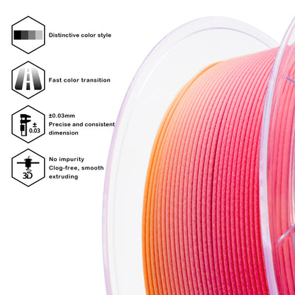 3D Craft Fast Gradient Matte PLA Filament 1.75mm, Peachy Sunrise