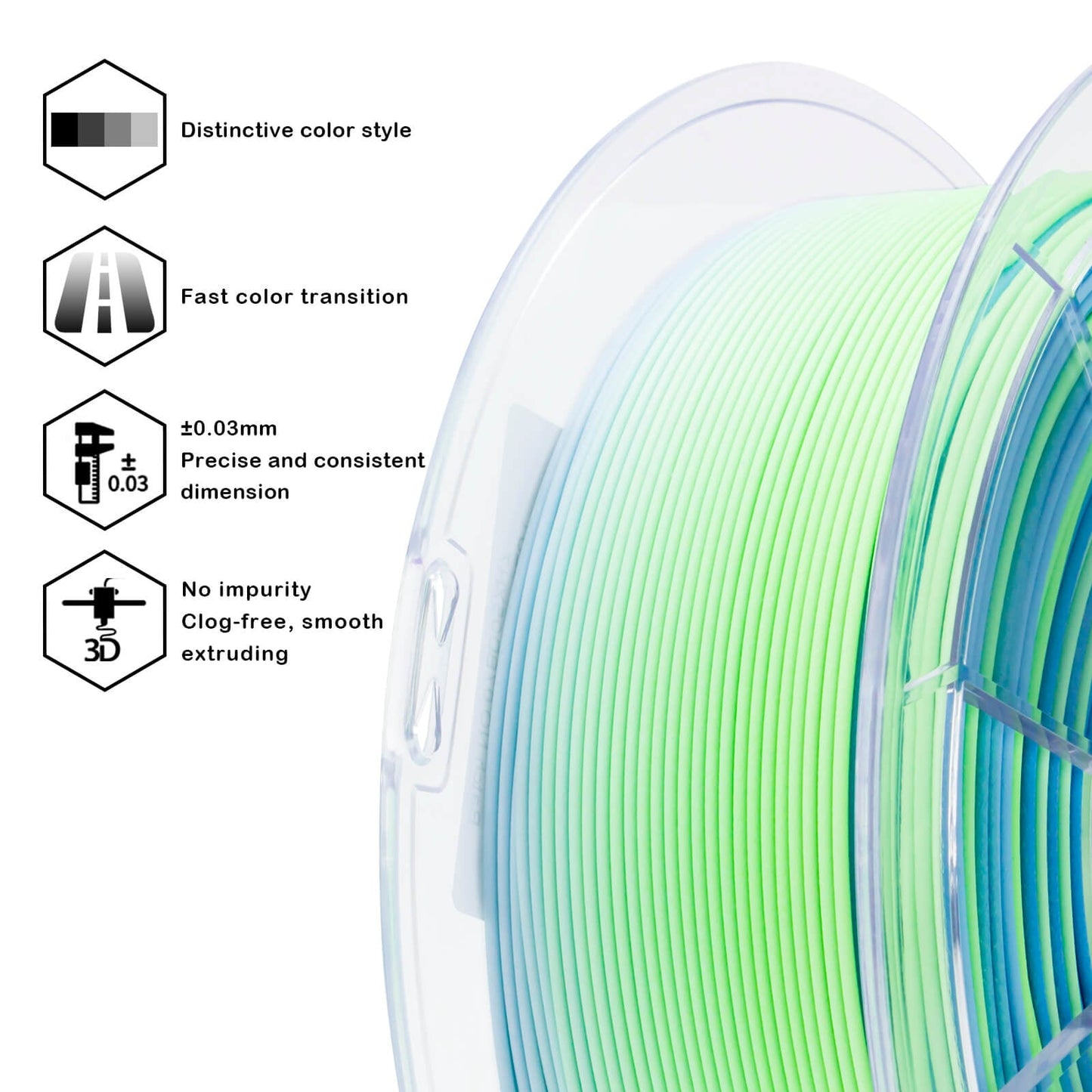 3D Craft Fast Gradient Matte PLA Filament 1.75mm, Ocean