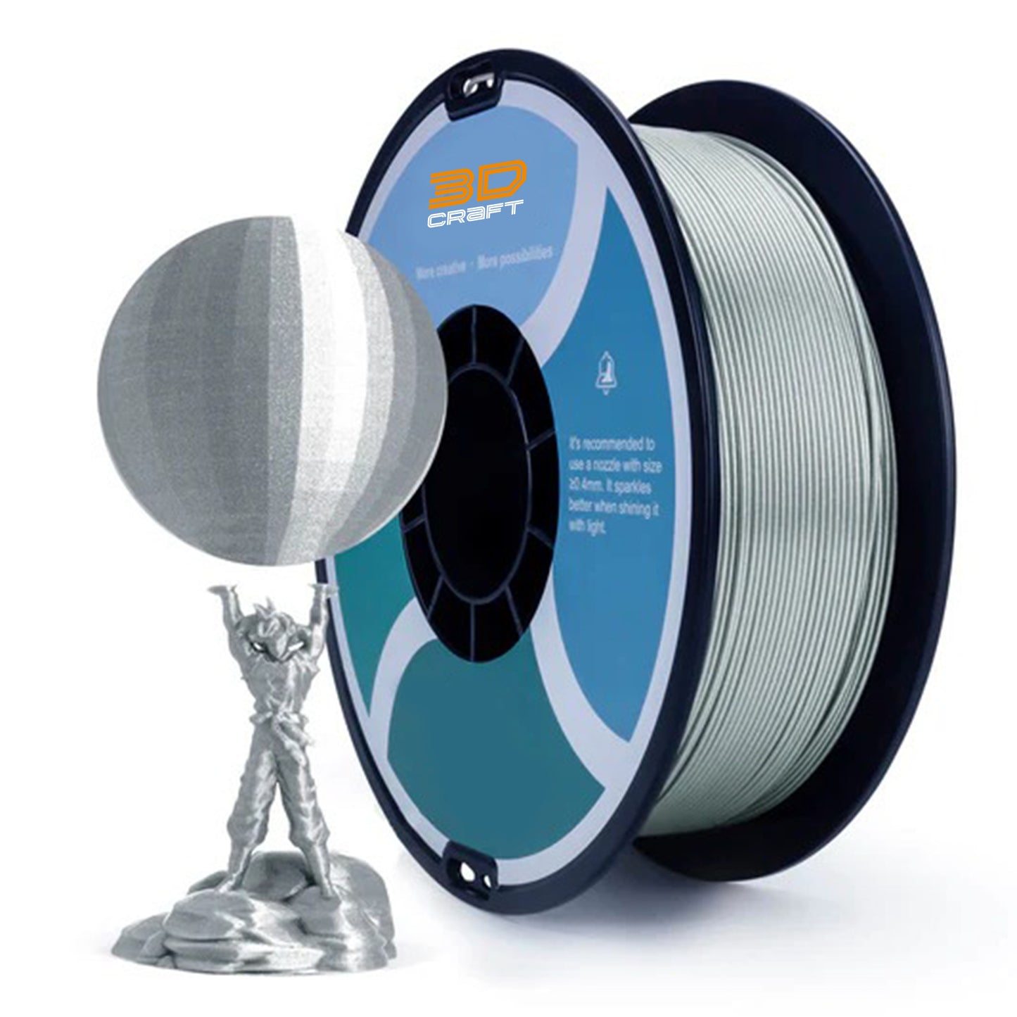 3D Craft Glitter Diamond  PLA Filament 1.75mm, Silver