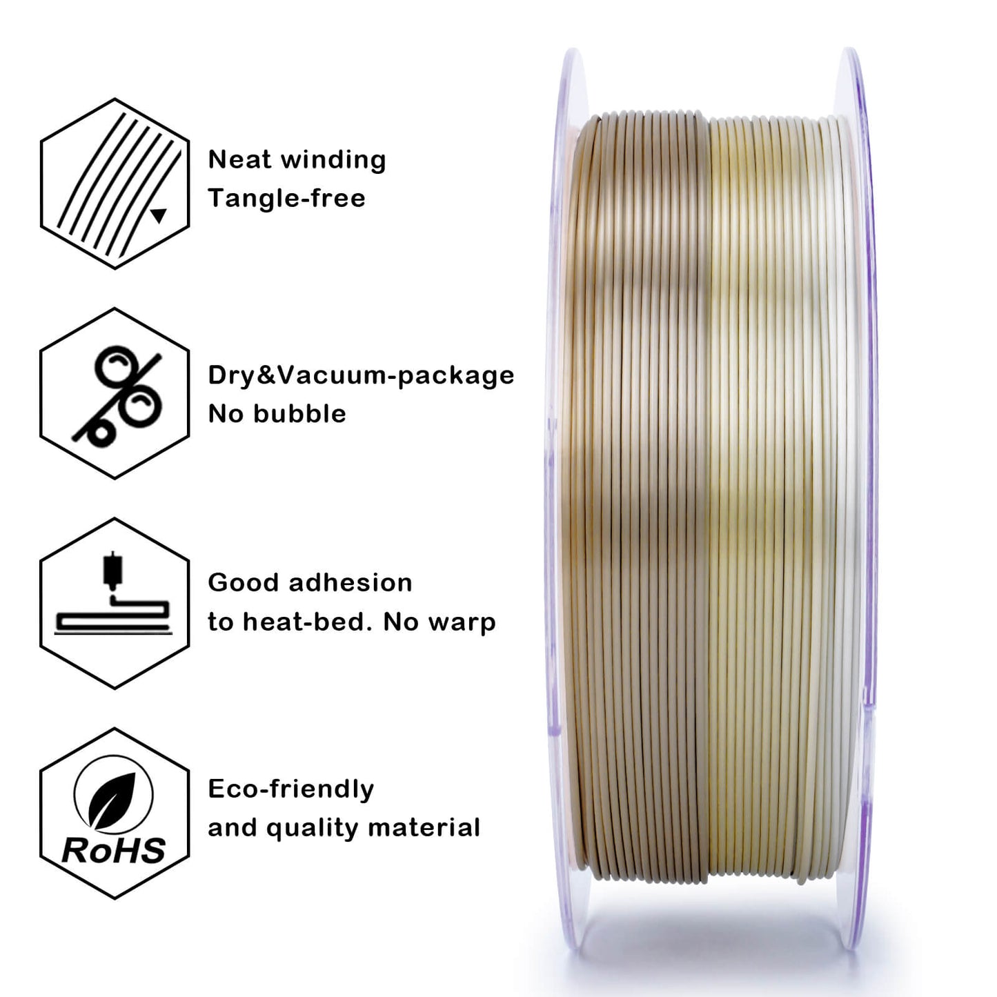 3D Craft Fast Gradient Silk PLA Filament 1.75mm, Champagne Sheen