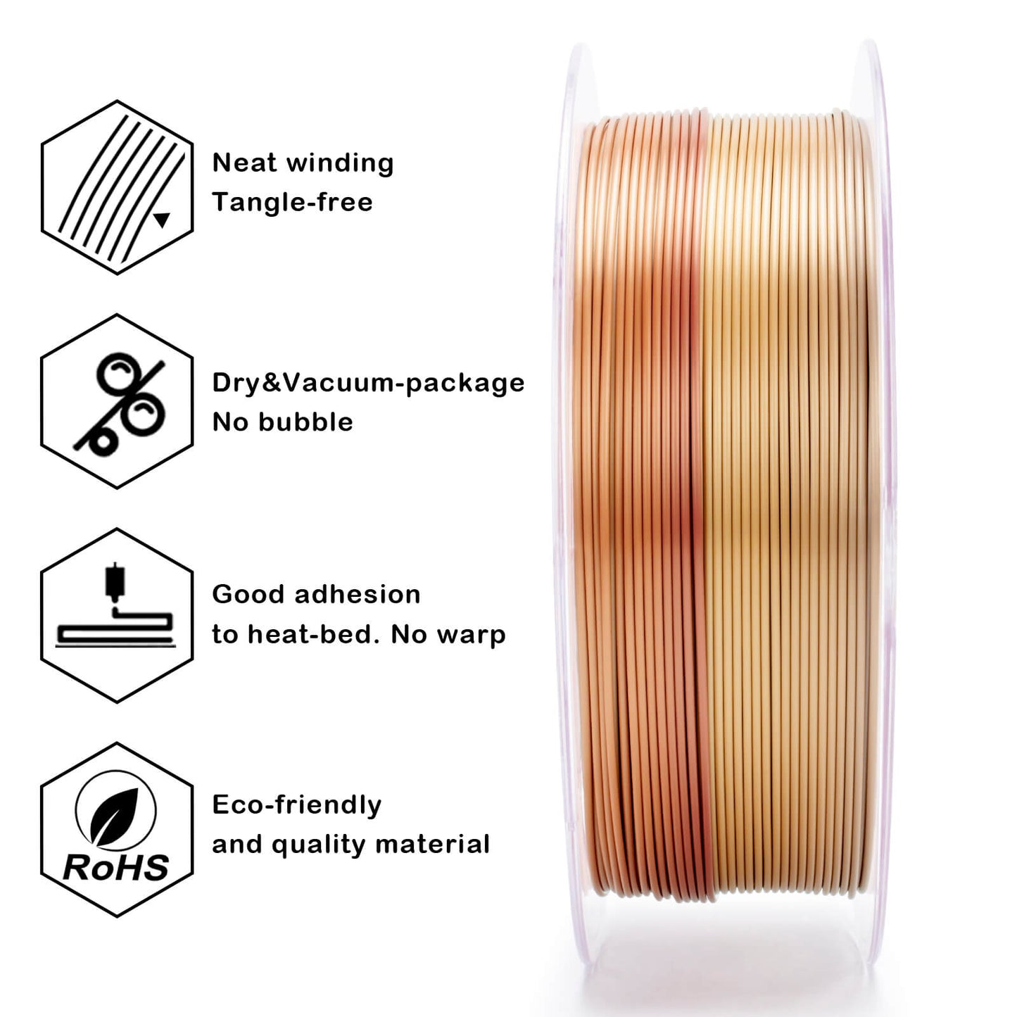 3D Craft Fast Gradient Silk PLA Filament 1.75mm, Ember