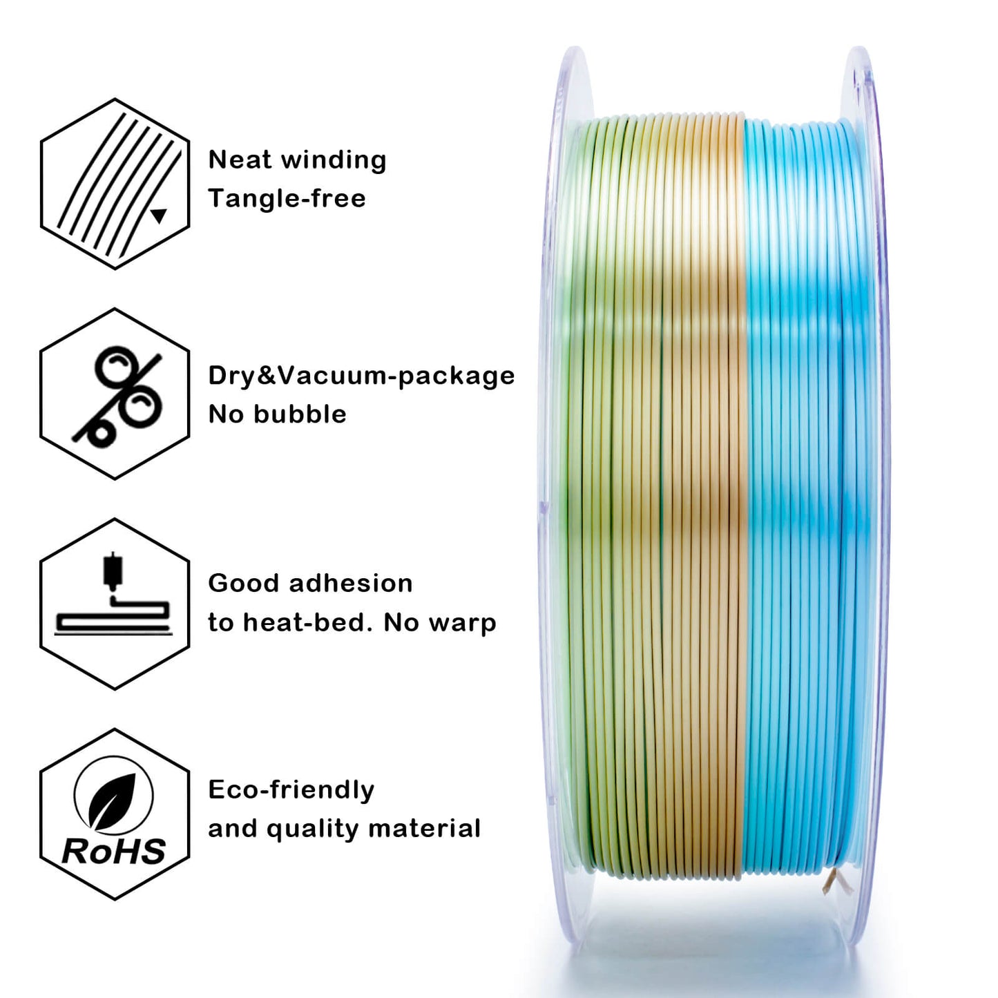 3D Craft Fast Gradient Silk PLA Filament 1.75mm, Forest Gleam