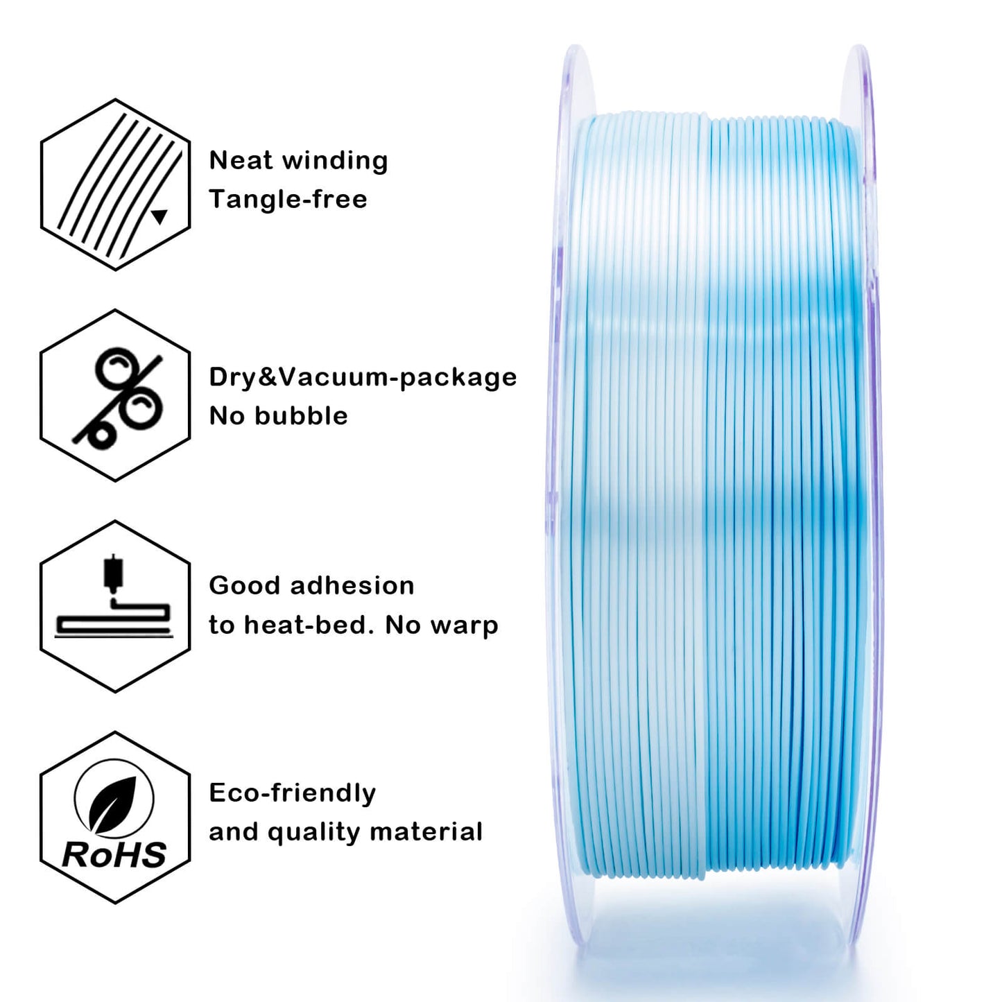 3D Craft Fast Gradient Silk PLA Filament 1.75mm, Ice Blue