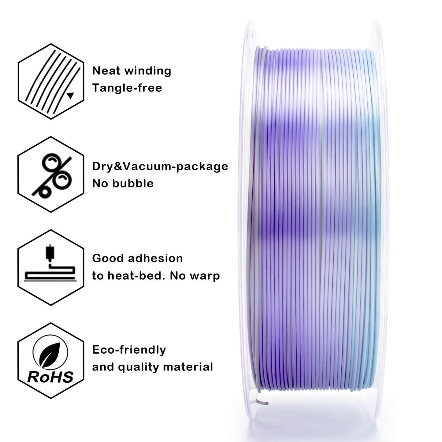 3D Craft Fast Gradient Silk PLA Filament 1.75mm, Steel Violet