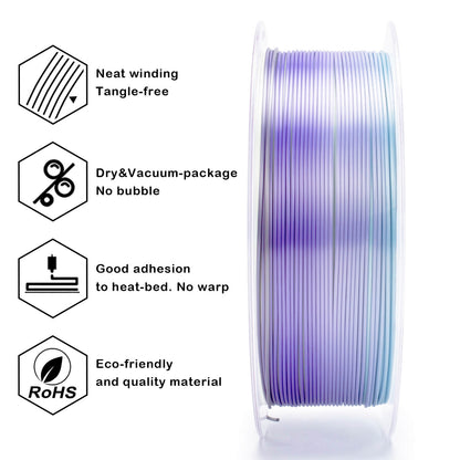 3D Craft Fast Gradient Silk PLA Filament 1.75mm, Steel Violet