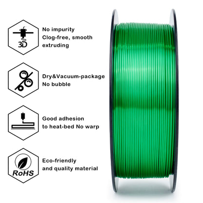 3D Craft Silk PLA Filament 1.75mm, Christmas Green