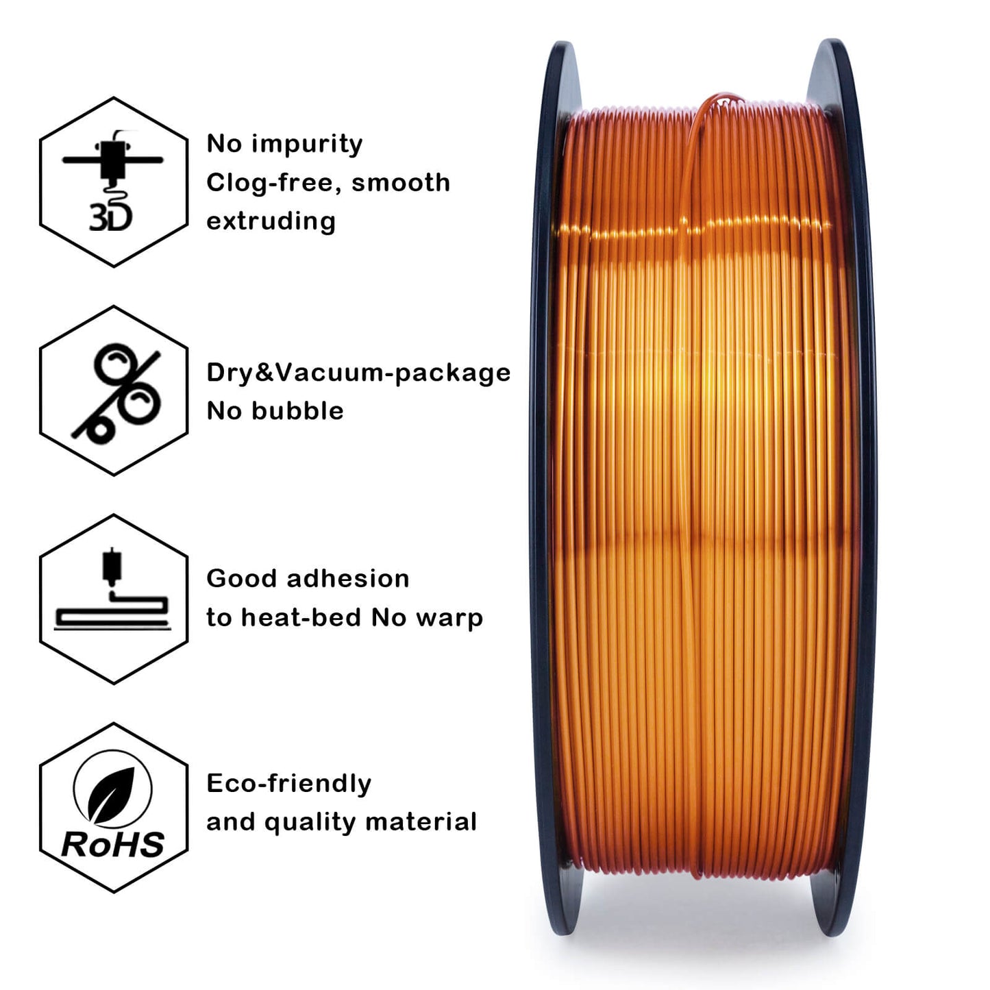 3D Craft Silk PLA Filament 1.75mm, Red Copper