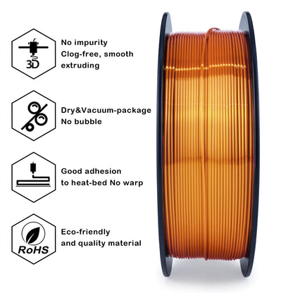 3D Craft Silk PLA Filament 1.75mm, Red Copper