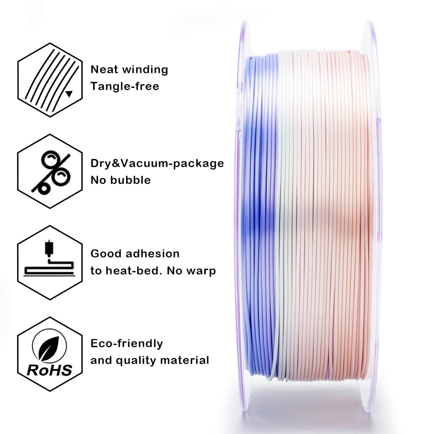 3D Craft Fast Gradient Silk PLA Filament 1.75mm, Pastel Pearl