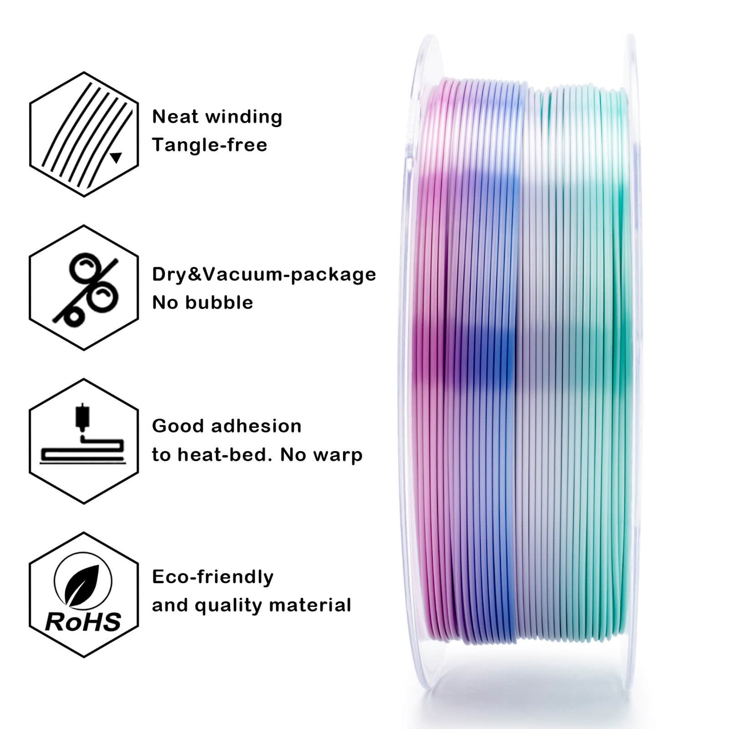 3D Craft Fast Gradient Silk PLA Filament 1.75mm, Aqua Sky