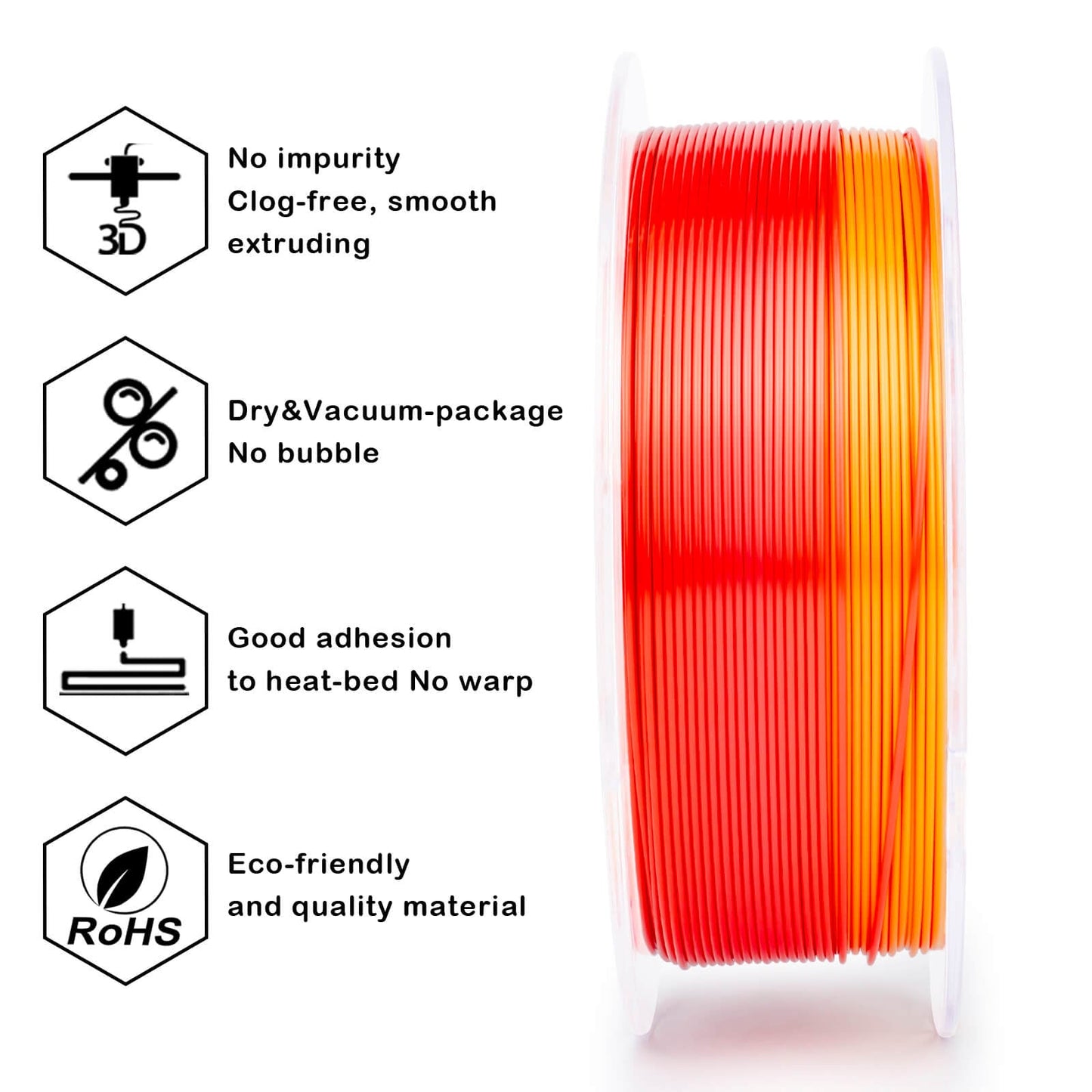 3D Craft Fast Gradient Silk PLA Filament 1.75mm, Personality Series- Passionate