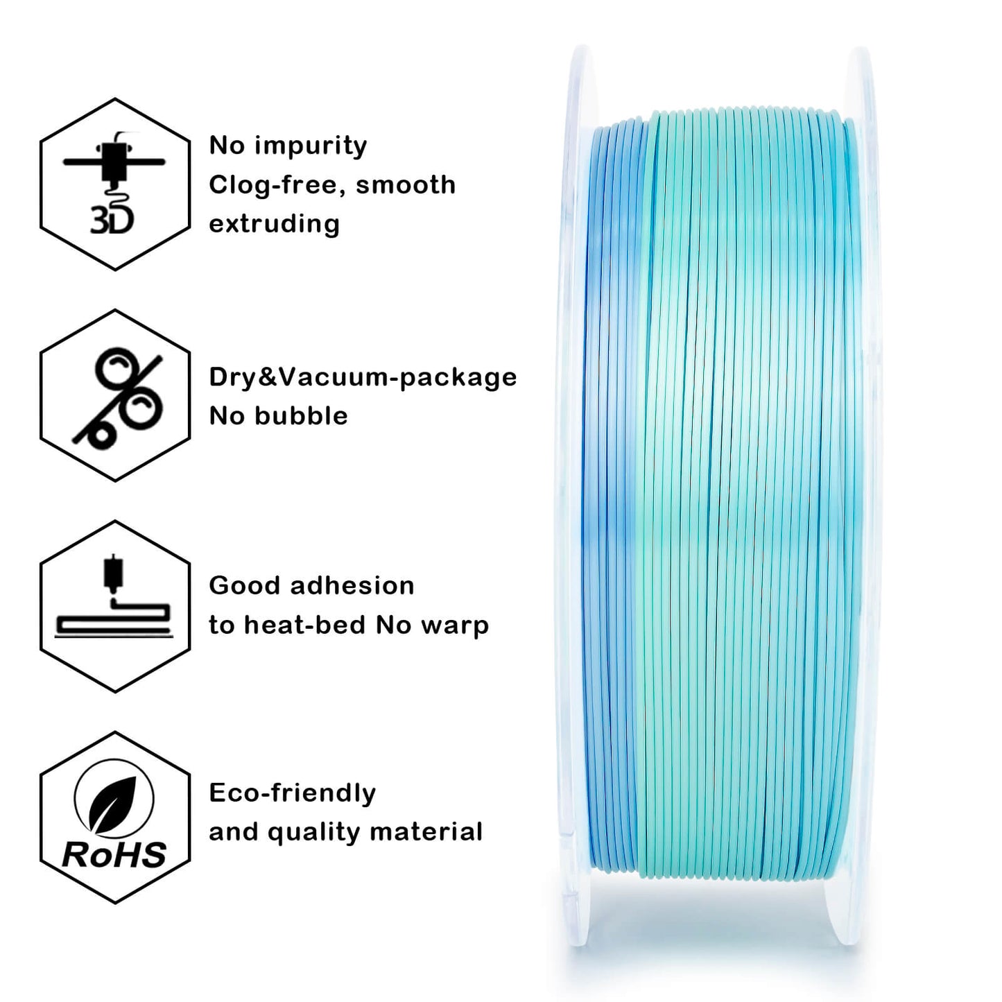 3D Craft Fast Gradient Silk PLA Filament 1.75mm, Personality Series-Pure