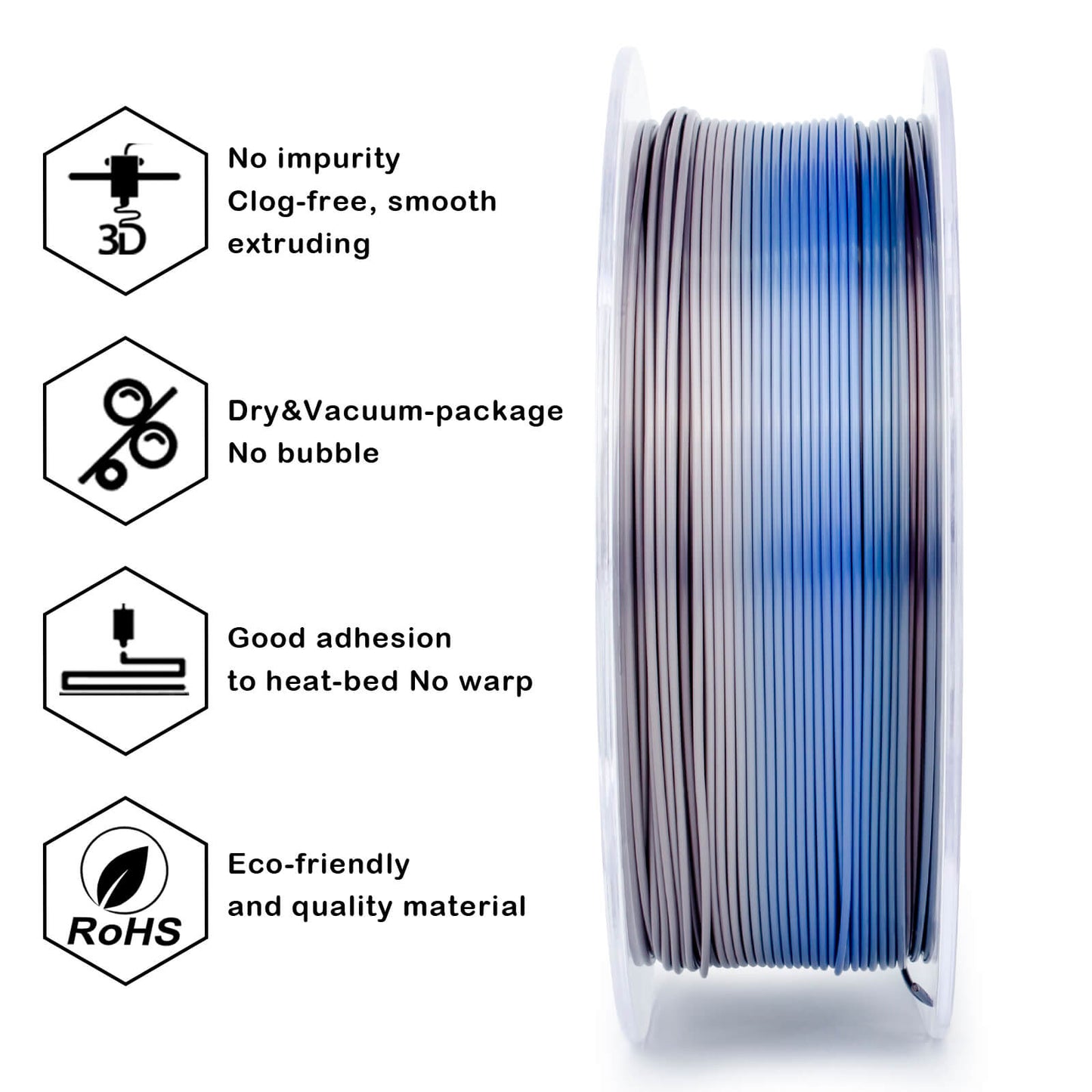 3D Craft Fast Gradient Silk PLA Filament 1.75mm, Personality Series- Steady