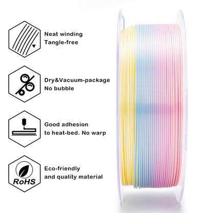 3D Craft Fast Gradient Silk PLA Filament 1.75mm, Candy