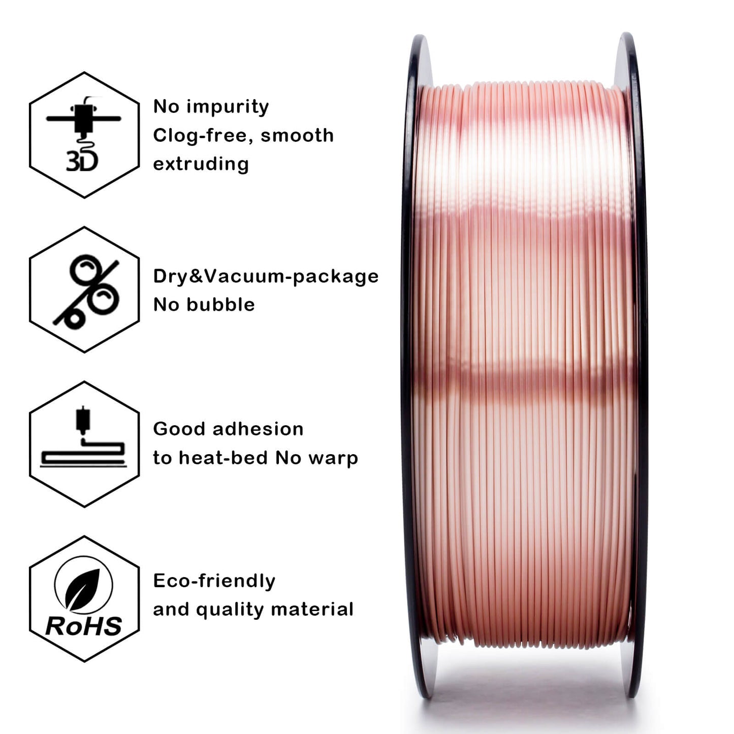3D Craft Silk PLA Filament 1.75mm, Rose Gold