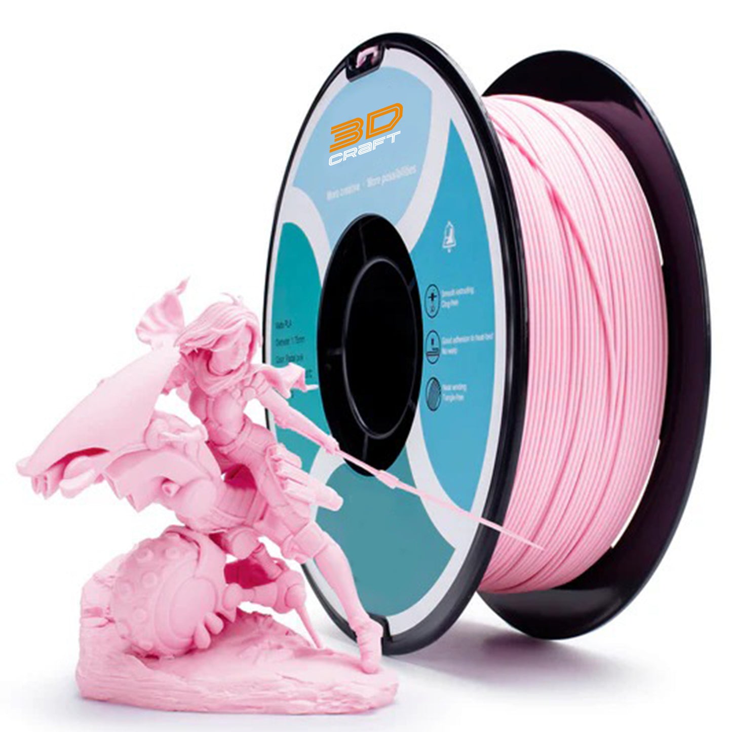 3D Craft Matte PLA Filament 1.75mm, Pastel Pink