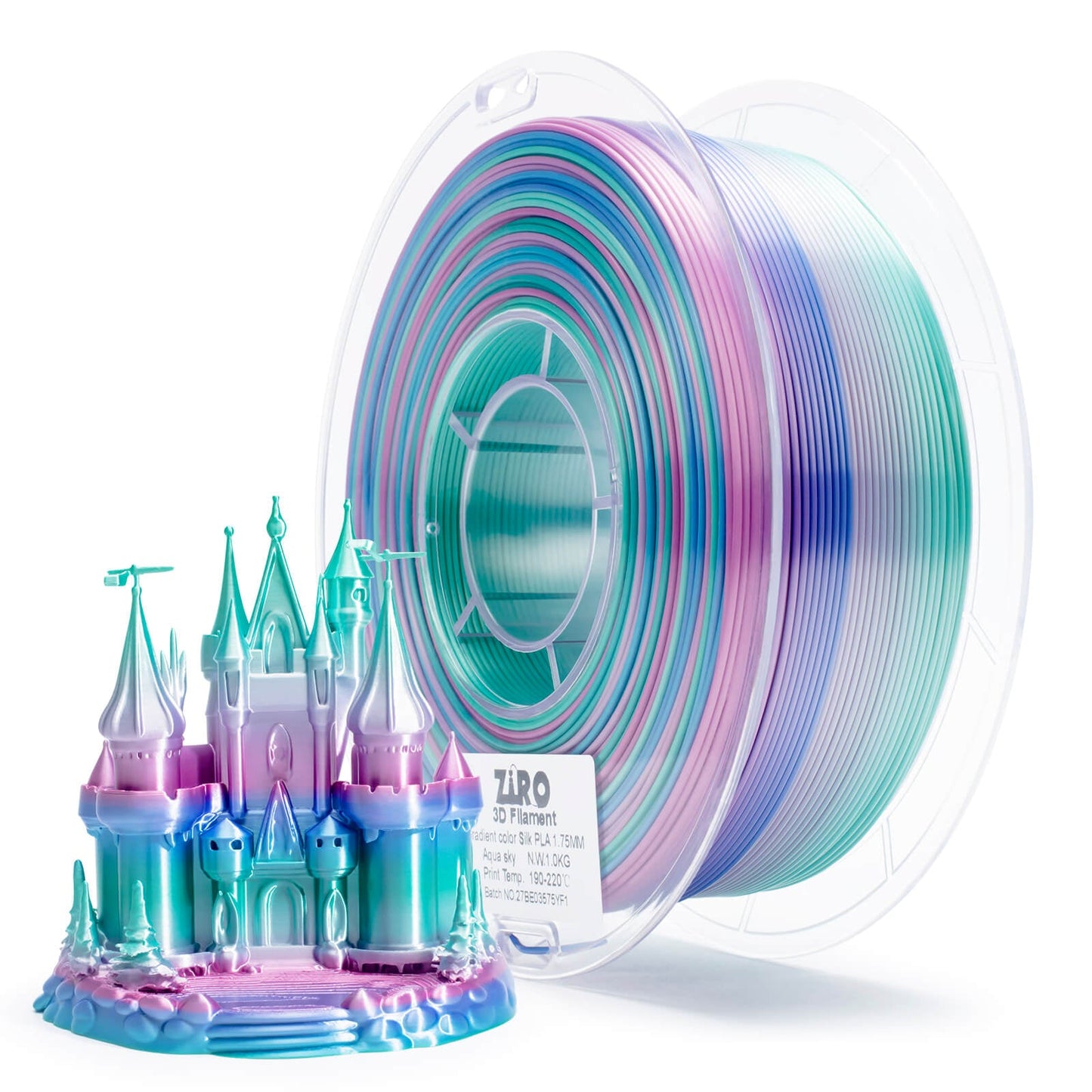 3D Craft Fast Gradient Silk PLA Filament 1.75mm, Aqua Sky