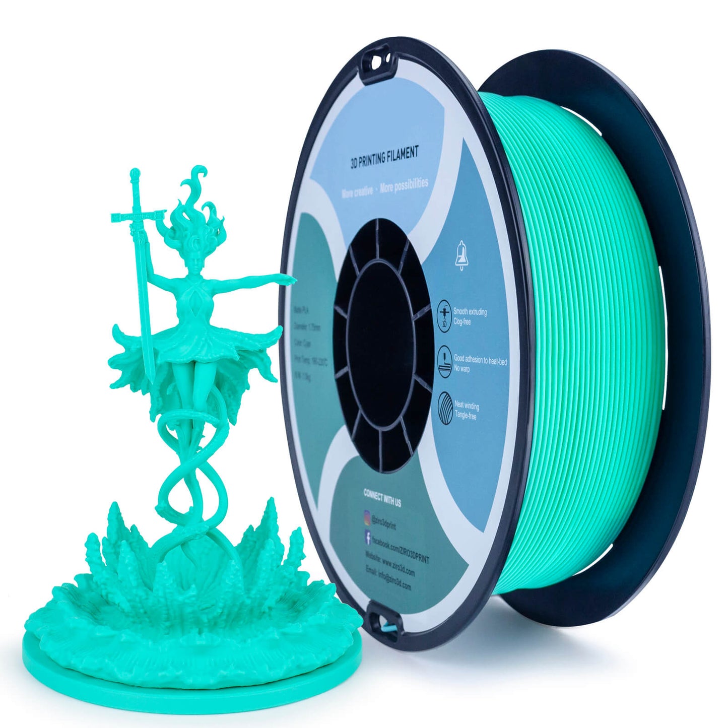 3D Craft Matte PLA Filament 1.75mm, Cyan