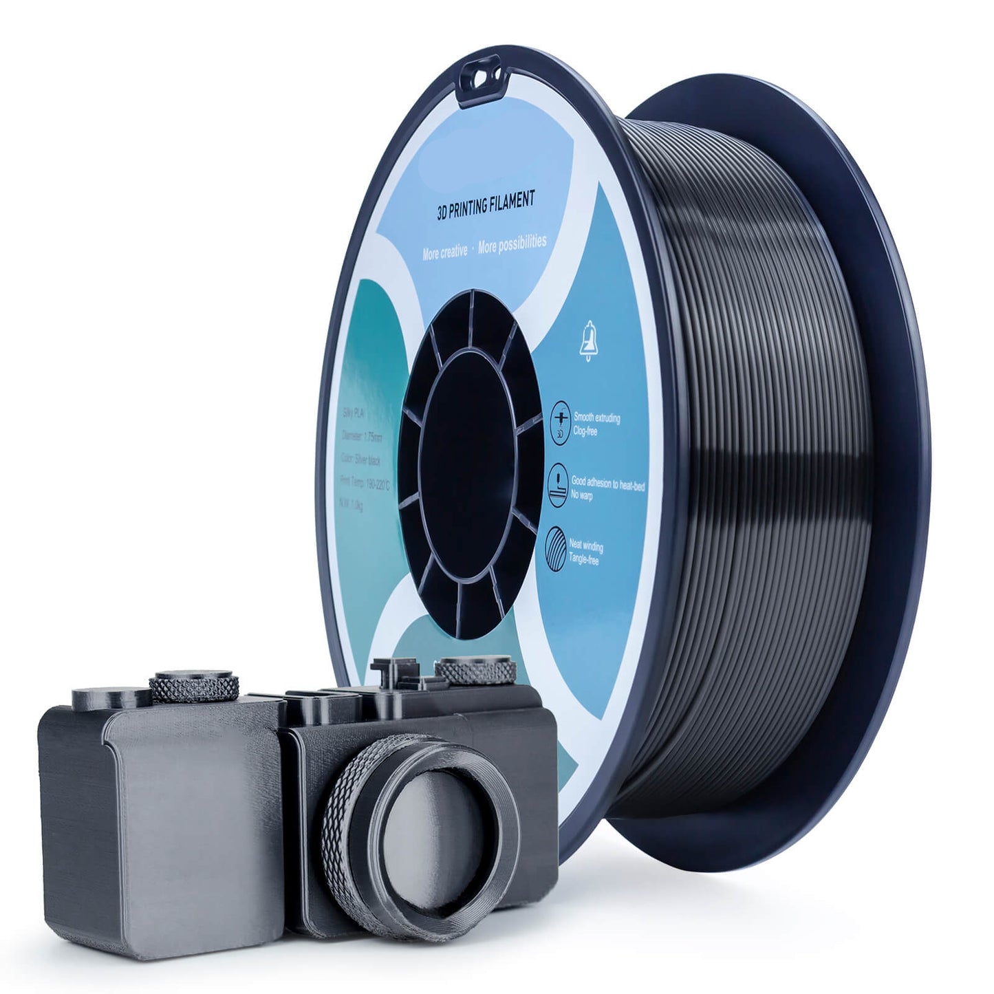 3D Craft Silk PLA Filament 1.75mm, Silver Black